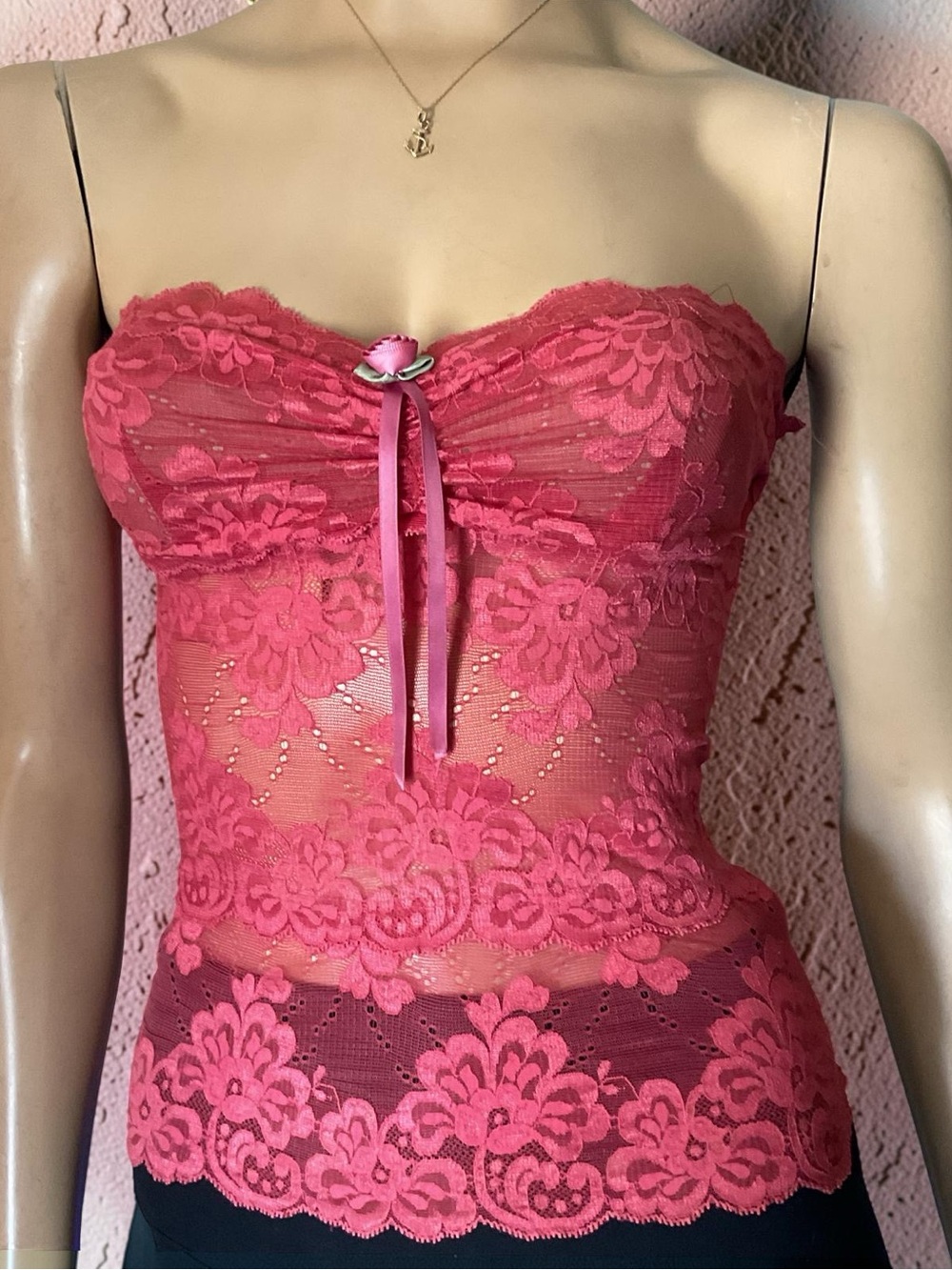 BETSEY JOHNSON NEW YORK CORAL LACE TUBE TOP CAMISOLE Sz S - Picture 6 of 7